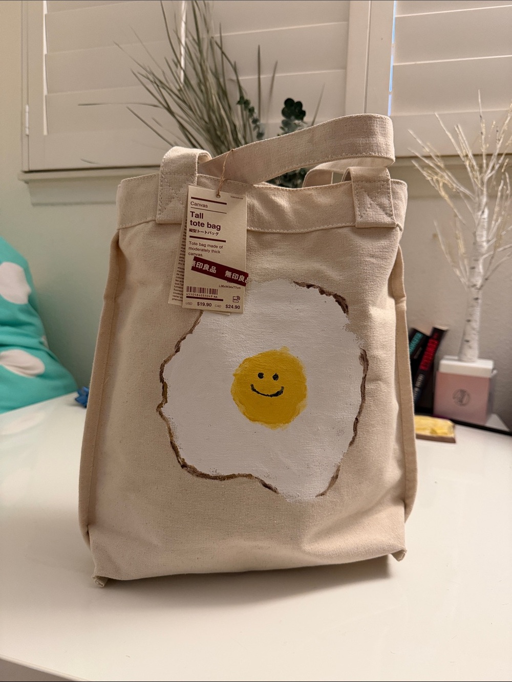 Muji Canvas Tote Bag with Hand Painted Graphics